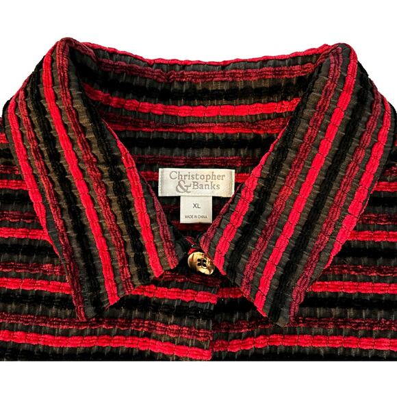 VINTAGE Christopher & Banks Red Striped Button-Up Coat Womens Size XL - Picture 3 of 7